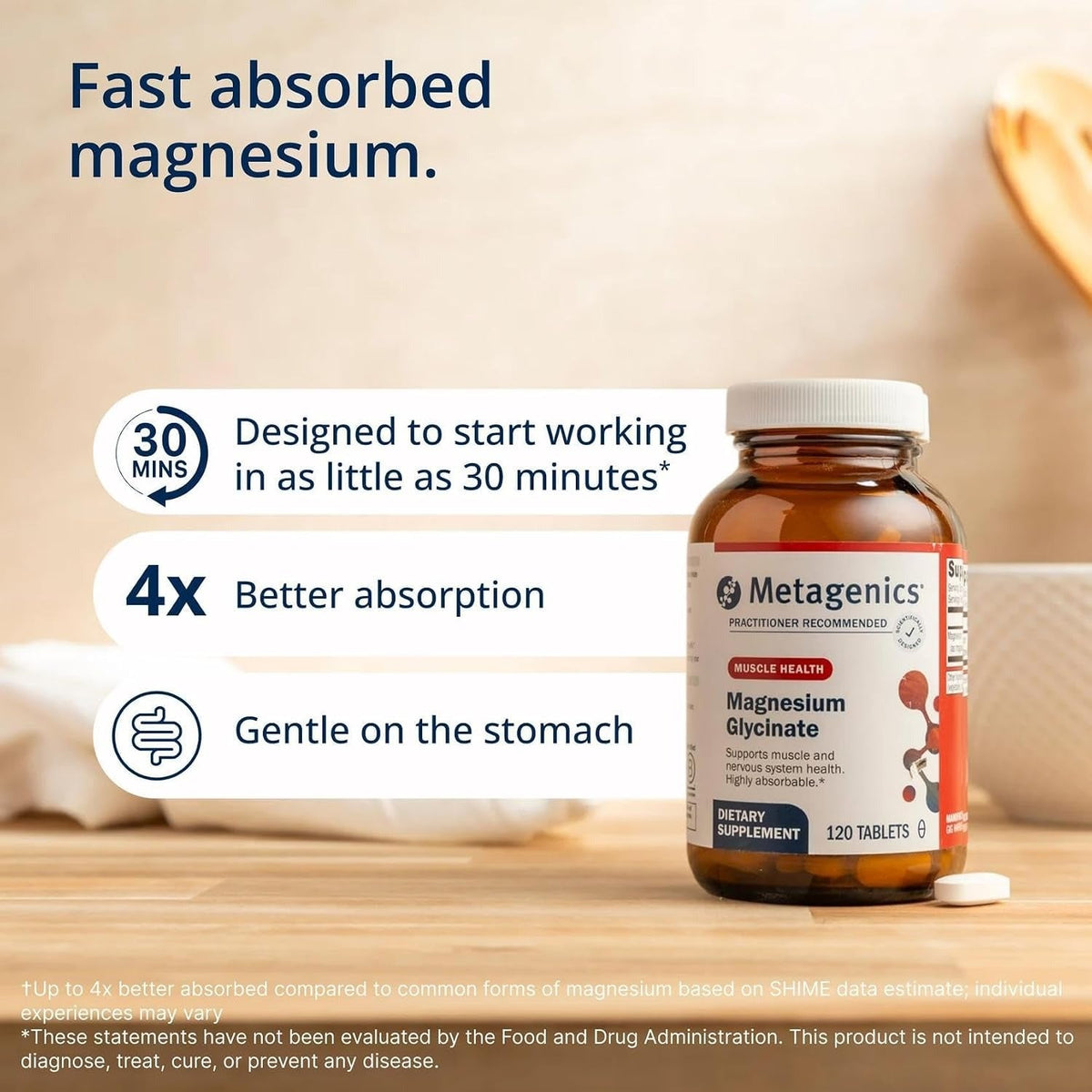 Metagenics Magnesium Glycinate, Calm & Sleep Support, 120 Tablets