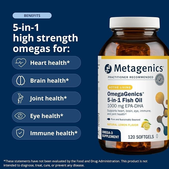 Metagenics OmegaGenics Omega-3 Fish Oil 1000mg EPA DHA, 120 Softgels