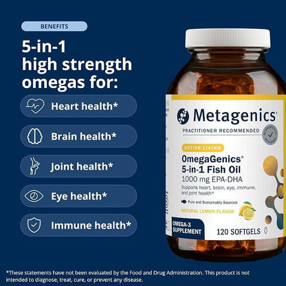 Metagenics OmegaGenics Omega-3 Fish Oil 1000mg EPA DHA, 120 Softgels