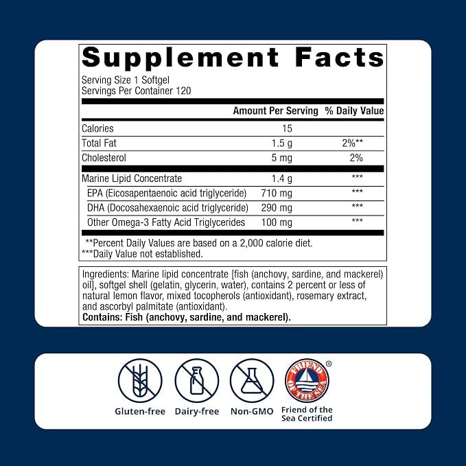 Metagenics OmegaGenics Omega-3 Fish Oil 1000mg EPA DHA, 120 Softgels