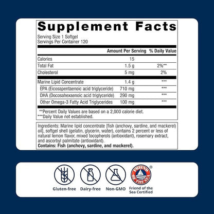 Metagenics OmegaGenics Omega-3 Fish Oil 1000mg EPA DHA, 120 Softgels
